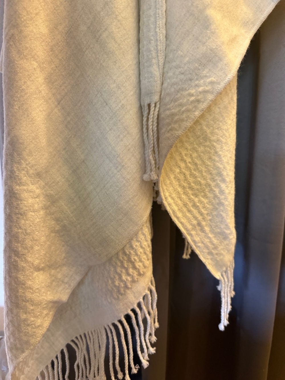 Cream Fringe Knit Cape Wrap - Women Jackets & Coats - Picture 3 of 5